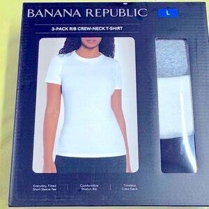 Banana Republic 3-Pack Ribbed Crew-Neck Tees - White/Gray/Black size L sealed